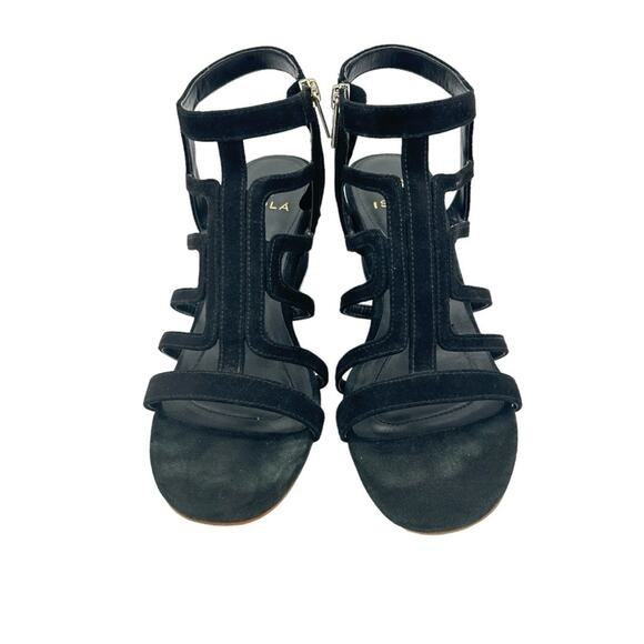 Isola Lina Cage Sandals Womens Size 8.5 Black Suede Side Zip Sculpted Heel Edgy - Picture 5 of 9